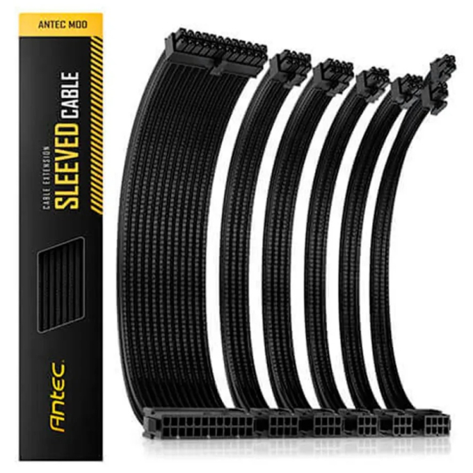 Cable de Extension para Fuente de Poder Antec PSU Extension Cable Kit Negro, Funda ModMesh Trenzada, 0-761345-99942-7 / ANTEC