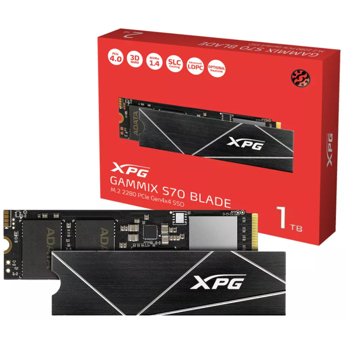 Disco Duro Solido SSD ADATA XPG GAMMIX S70 BLADE 1TB M.2 2280 NVMe PCIe Gen4 x4, Lectura hasta 7400 MB/s, Disipador de Aluminio, AGAMMIXS70B-1T-CS / HW-ADATA