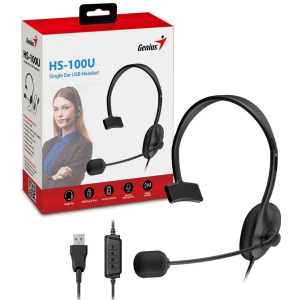 Audifono con Microfono Genius HS-100U Mono USB-A Negro, Control en Cable, 31710027400 / GENIUS