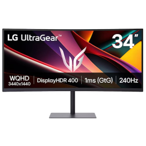 Monitor LG Curvo UltraGear G6 34 WQHD, 240Hz, HDMI x2, DisplayPort USB-C, Parlantes 5W x2, Gamer, 34G630A-B