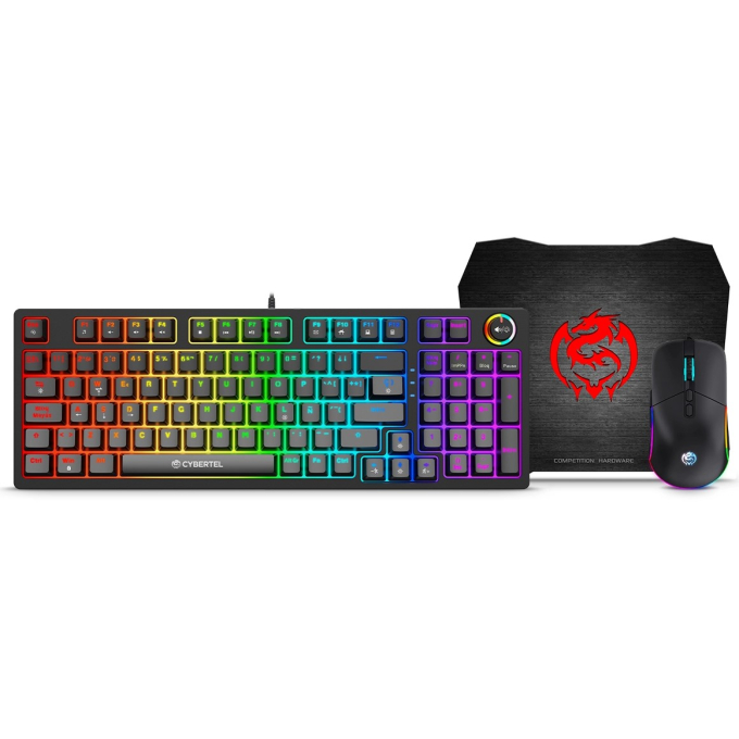 Kit Combo Teclado Mecanico RGB + Mouse Gamer + Pad Mouse Cybertel Striker Black Gamer, GT1802R / Cybertel