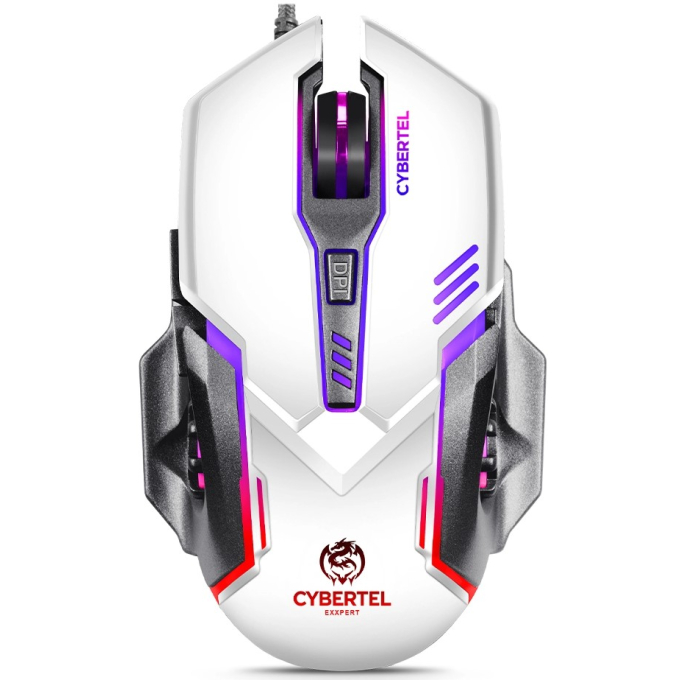 Mouse Cybertel Exxpert White USB 6 Botones 7200 DPI 7 LEDs Gamer, M502W / Cybertel