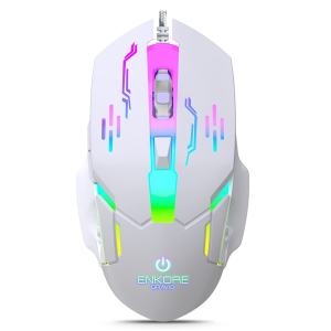Mouse Enkore Bravio White USB 6 Botones 3600 DPI 7 LEDs Gamer, EKM313W