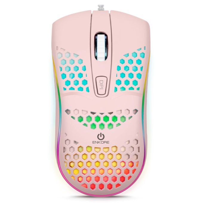 Mouse Enkore Ingravide USB Negro Rosado Botones 7 LEDs Gamer, EKM118P / Enkore