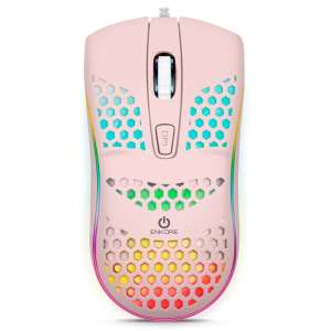 Mouse Enkore Ingravide USB Negro Rosado Botones 7 LEDs Gamer, EKM118P