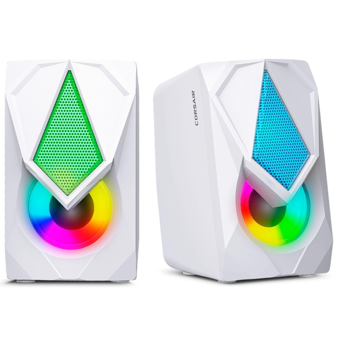 Parlantes 2.0 Micronics Corsair White RGB 2pulgadas, S309-9W / Micronics