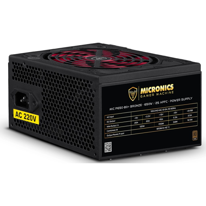 Fuente de Poder ATX Micronics 650W PPFC 80 Plus Bronze, P650-80 / Micronics