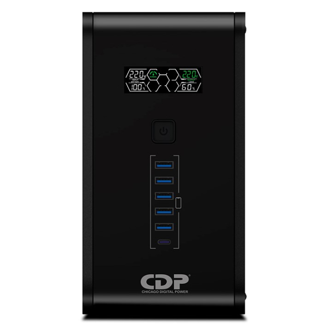 UPS Interactivo CDP 1200VA 750W 10 Salidas, 5 Puertos USB-A, 1 Puerto USB-C Black, R-SMART1210I / CDP
