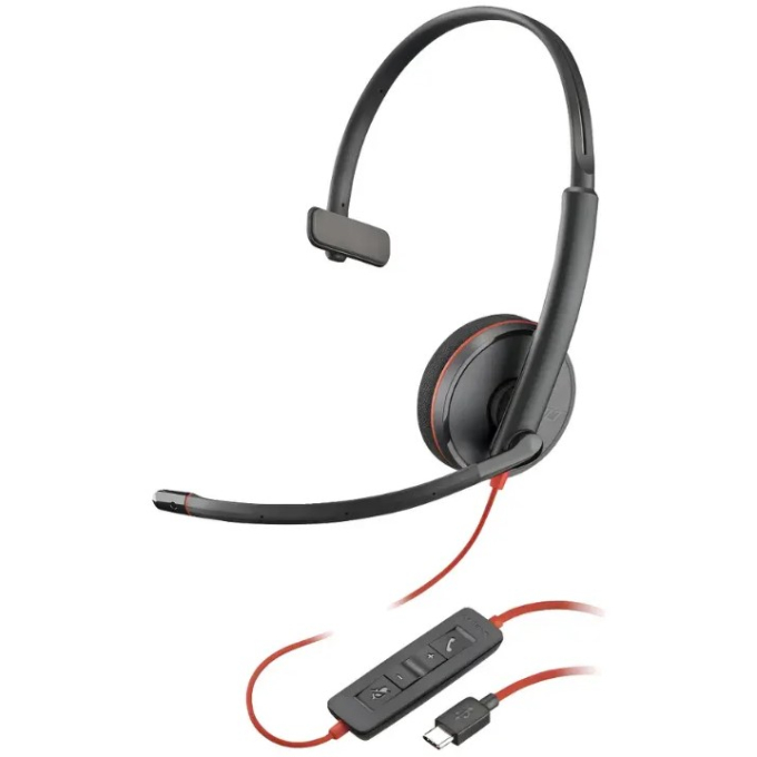 Audifonos con Microfono Poly Blackwire 3210, Cableados, Monoaurales, USB-C, Adaptador USB-C/A, 8X214A6 / Poly
