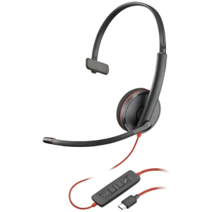 Audifonos con Microfono Poly Blackwire 3210, Cableados, Monoaurales, USB-C, Adaptador USB-C/A, 8X214A6 / Poly