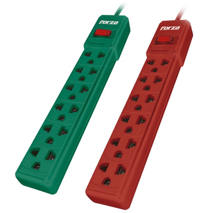 Regleta Electrica Forza 6 Tomas de Corriente, AC 110/220V, Green & Red 2PX, PS-001 2PX / Forza