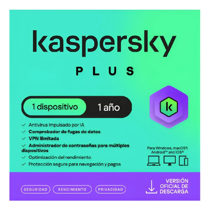 Antivirus Kaspersky Plus, 1 Dispositivo, 1 A?o / KASPERSKY