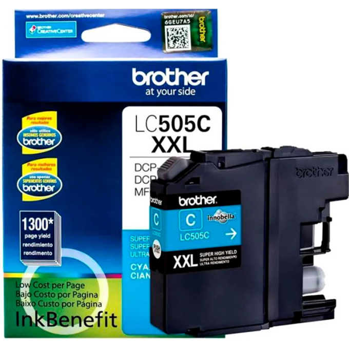 Cartucho de Tinta Brother LC-505C XXL Cian para Impresoras DCP-J100, DCP-J105, MFC-J200, MFC-J245 - 1.300 Paginas / Brother