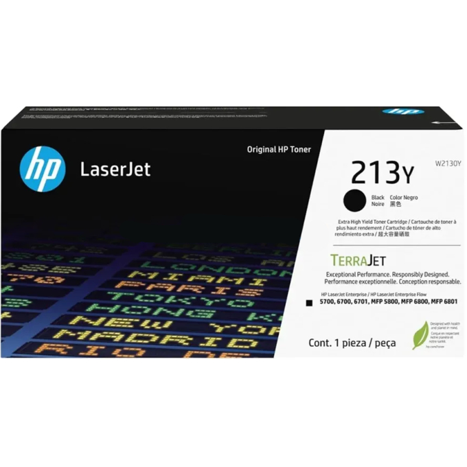 Toner HP 213Y Negro (W2130Y) para Impresoras LaserJet Enterprise 5700dn, 6700dn, 6701dn, MFP 5800dn, 6800dn - 18.000 Paginas / HP