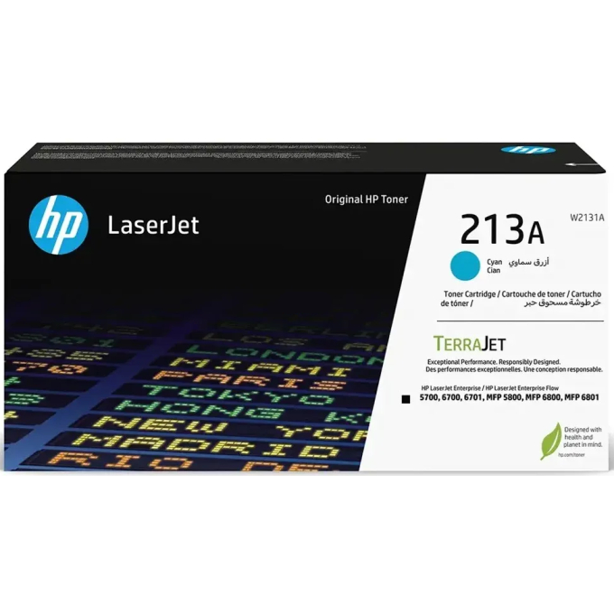 Toner HP 213A Cian(W2131A) para Impresoras LaserJet Enterprise 5700dn, 6700dn, 6701dn, MFP 5800dn, 6800dn - 3.000 Paginas , Celeste / HP