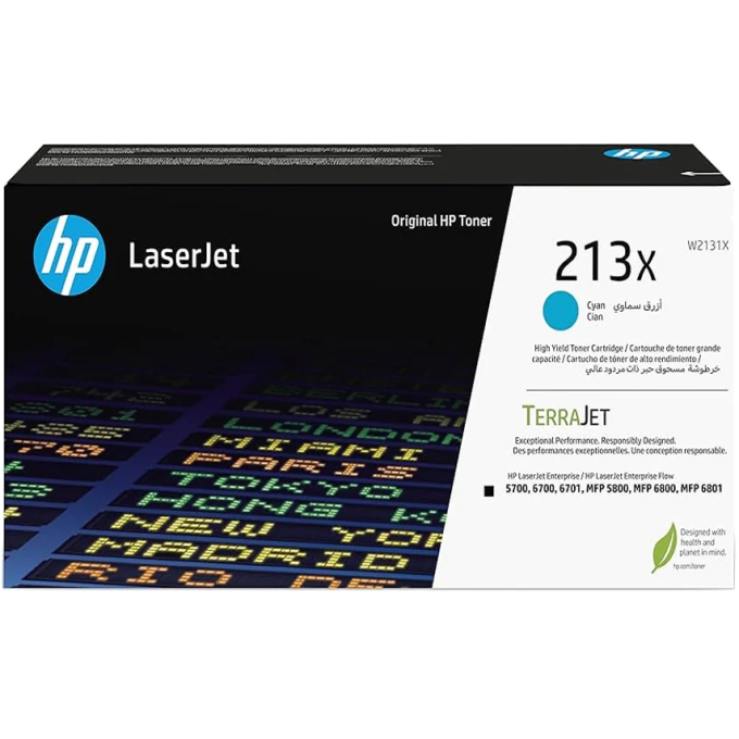 Toner HP 213X Cian (W2131X) para Impresoras LaserJet Enterprise 5700dn, 6700dn, 6701dn, MFP 5800dn, 6800dn - 6.000 Paginas / HP
