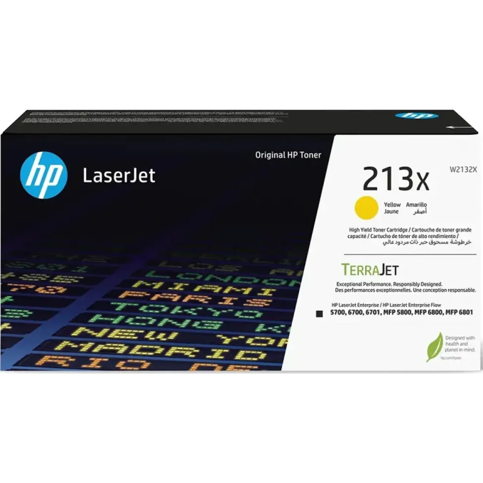 Toner HP 213X Amarillo (W2132X) para Impresoras LaserJet Enterprise 5700dn, 6700dn, 6701dn, MFP 5800dn, 6800dn - 6.000 Paginas / HP