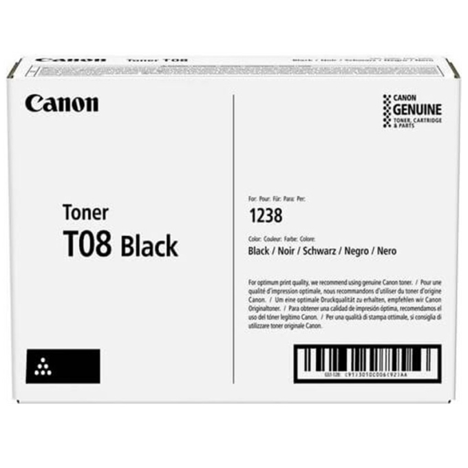 Toner Canon T08 Negro para Impresoras LBP1238, LBP1238 II, MF1238, MF1238 II - 11.000 Paginas / Canon