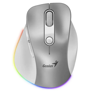 Mouse Inalambrico Genius Ergo 9000S Pro, Dual Wireless/Bluetooth, 6 Botones, Silencioso, RGB, Recargable, Silver, 31030039402