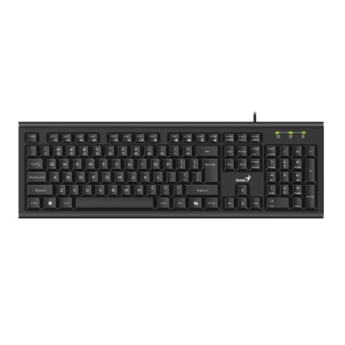 Teclado Genius KB-113 AI Copilot, USB, 12 Teclas FN, Resistente a Salpicaduras, SP, Black, 31300018401 / GENIUS