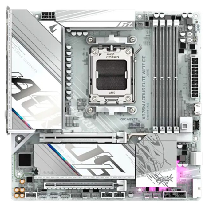 Placa Madre Gigabyte X870M AORUS ELITE WIFI7 ICE, AMD X870, Socket AM5, mATX, DDR5, Wi-Fi 7 / Gigabyte