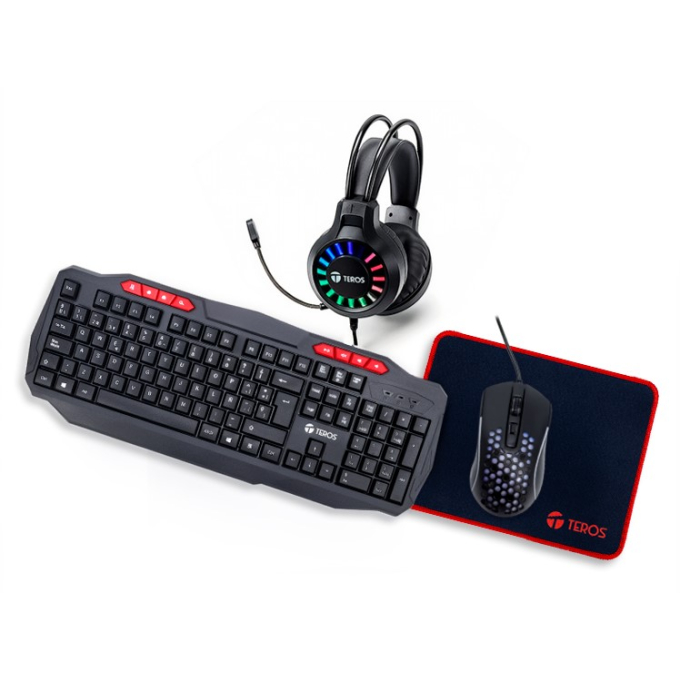 Kit Gamer 4 en 1 Teros TE-5014S, Teclado, Mouse, Audifonos y Mouse Pad / Teros