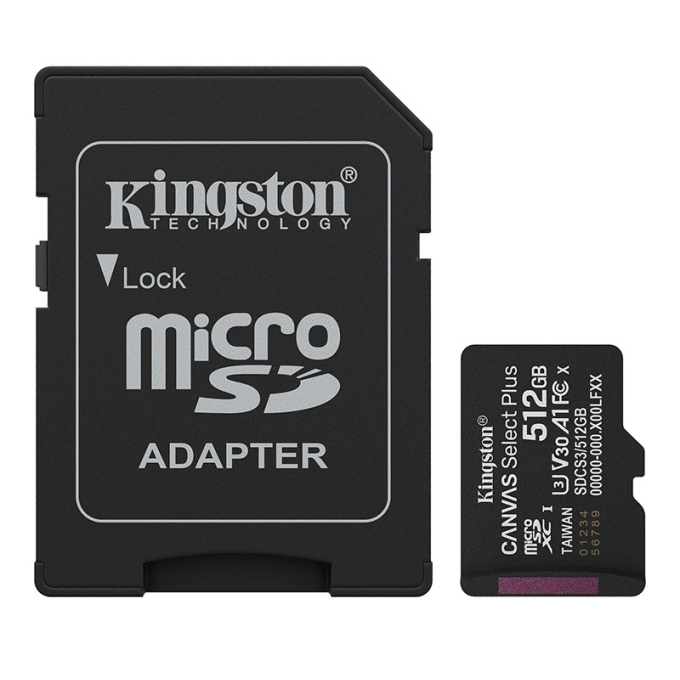 Tarjeta de Memoria Kingston MicroSD 512GB Canvas Select Plus, UHS-I, 150MB/s / Kingston