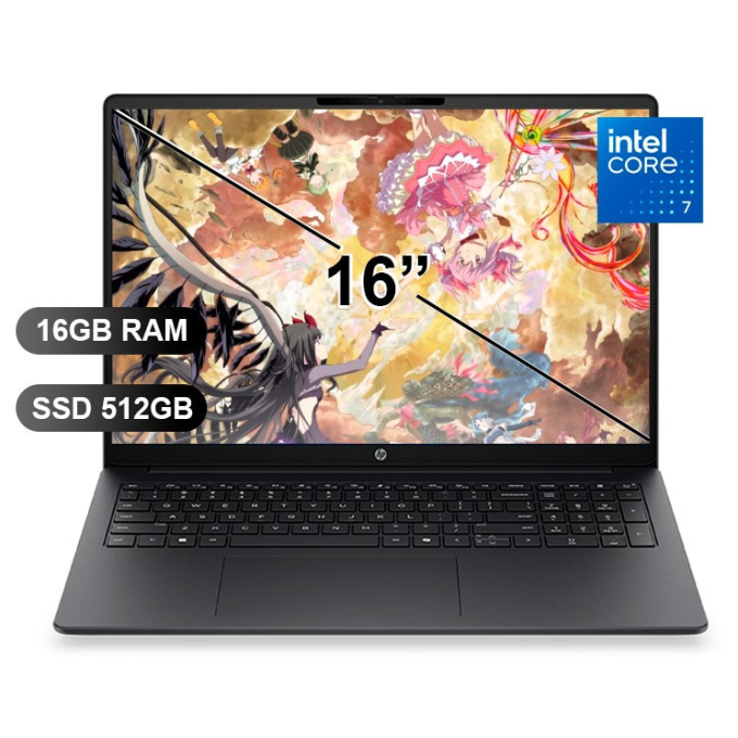 Laptop HP 200 G2A, Intel Core 7 150U, Memoria RAM 16Gb DDR5, Disco Solido 512Gb SSD, Pantalla 16pulgadas1920x1200 WUXGA, D61M2LT / HP