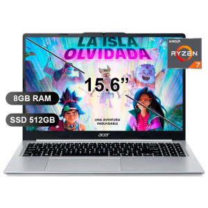 Laptop Acer Aspire, AMD Ryzen7 5825U, Memoria RAM 8Gb, Disco Solido 512Gb SSD, Pantalla 15.6 1920x1080 Full HD IPS, AL15-48P-R6GN