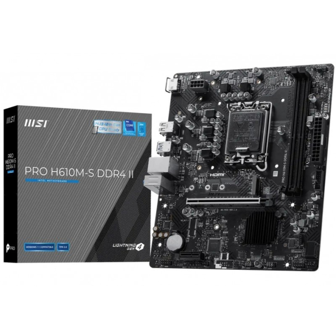 Placa Madre MSI PRO H610M-S DDR4 II, Chipset Intel H610, Socket LGA 1700, DDR4, Micro ATX, Negro / MSI