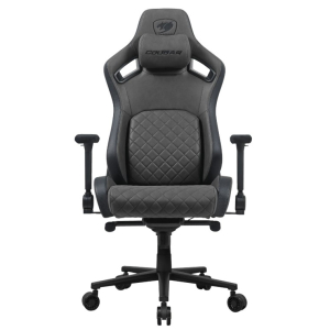 Silla Gamer Cougar Defensor S, con Tapizado Tipo Cuero y Tela Terciopelo, Soporte Lumbar Pushback, Apoyabrazos 4D y Almohadilla Cervical Magnetica, gris