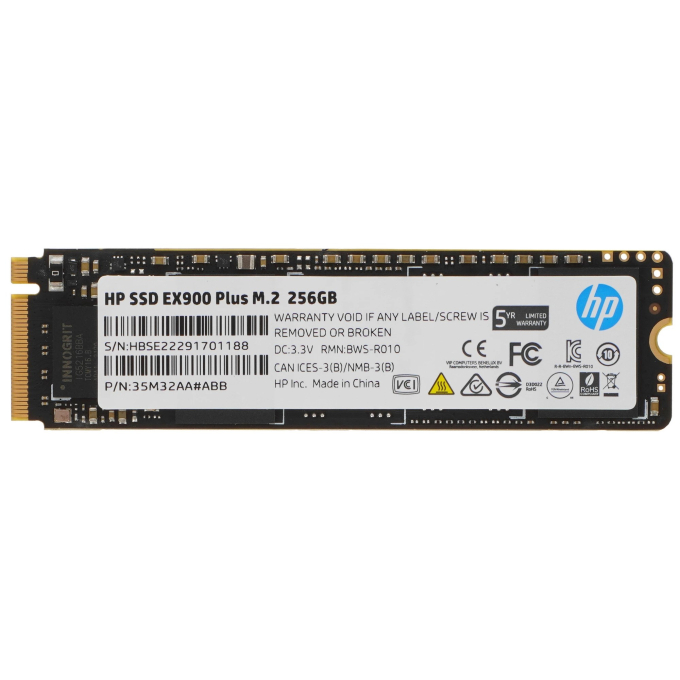 Disco Duro Solido HP EX900 Plus 256GB SSD M.2 NVMe PCIe Gen3, 35M32AA#ABB / HP
