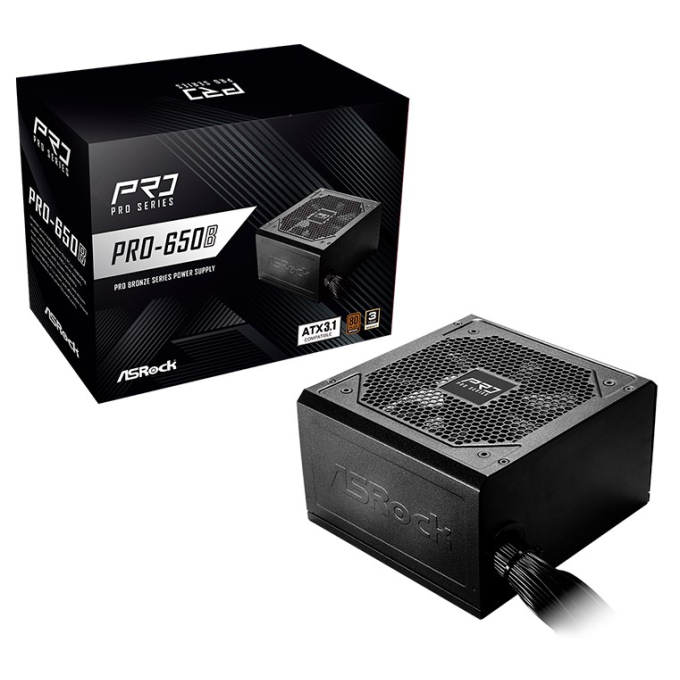 Fuente de Poder ASRock PRO-650B, 650W, Certificacion 80 Plus Bronze, Formato ATX 3.1 / ASRock