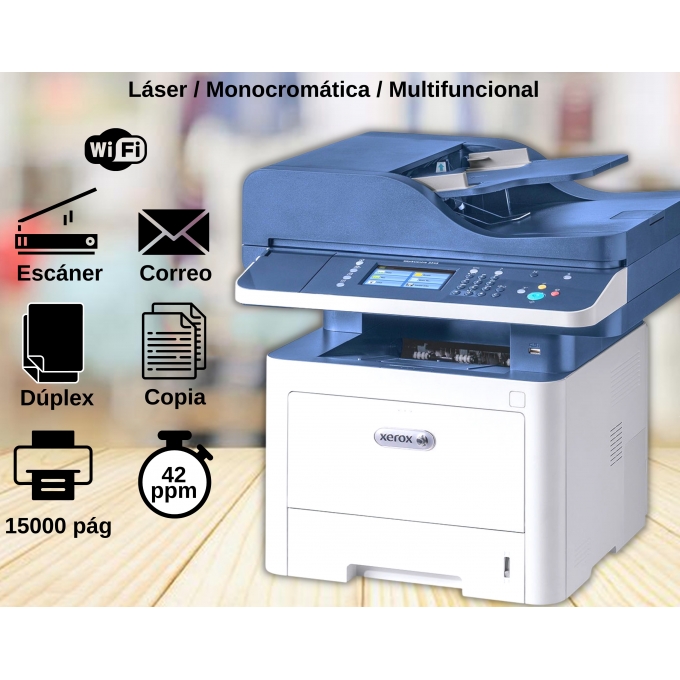 IMPRESORA XEROX 3345 LASER, MULTIFUNCIONAL, MONOCROMATICA, DUPLEX, LAN INALAMBRICA, A4, 42PPM 1200x1200 DPI Wifi / XEROX