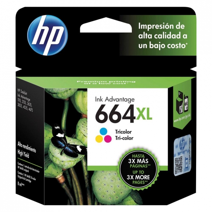 CARTUCHO DE TINTA HP F6V30AL 664XL TRI COLOR  - IMPRESORA -  1115 - 2135 - 3635 - 4535 - 4675 / HP