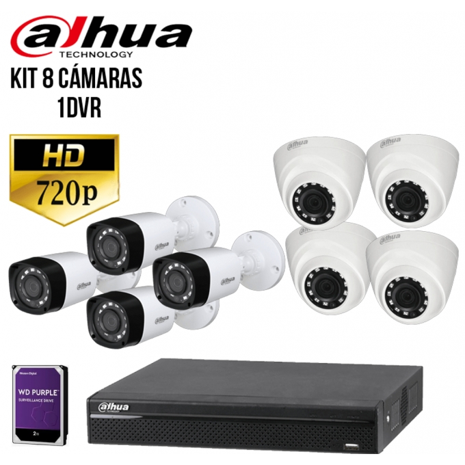 KIT CAMARAS DE SEGURIDAD DAHUA - 8 CAMARAS 720 - DVR 8 CANALES - 2TB HDD / DAHUA