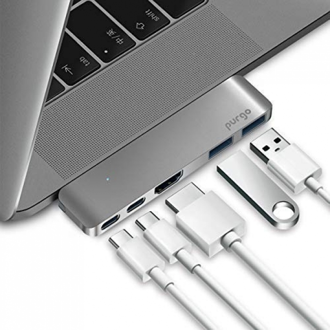 Adaptador Hub USB/C para apple MacBook Air/Pro 2019/2018-2016, 4K HDMI, 40Gbps - 2xUSB 3.0 - Gris Espacial / PURGO