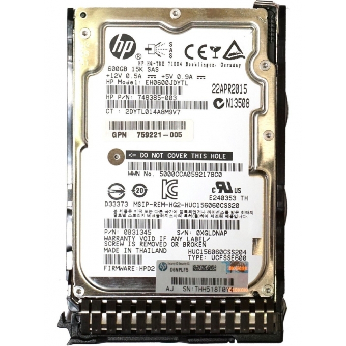 DISCO DURO PARA SERVIDOR HP G8 G9 600GB 15K RPM SAS 6Gbps (Open Box) / HP