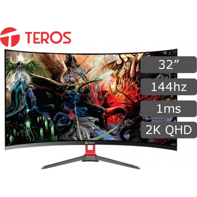 Monitor TEROS Curvo Gaming 32pulgadas 2K QHD TE-6248GM 144Hz 1ms 2560x1440, HDMI / DISPLAYPORT Gamer / TEROS