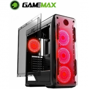 CASE Gamer GAMEMAX KINGLITE SIN FUENTE - NEGRO - 1 PANEL ACRILICO - LED - ROJO / GAMEMAX