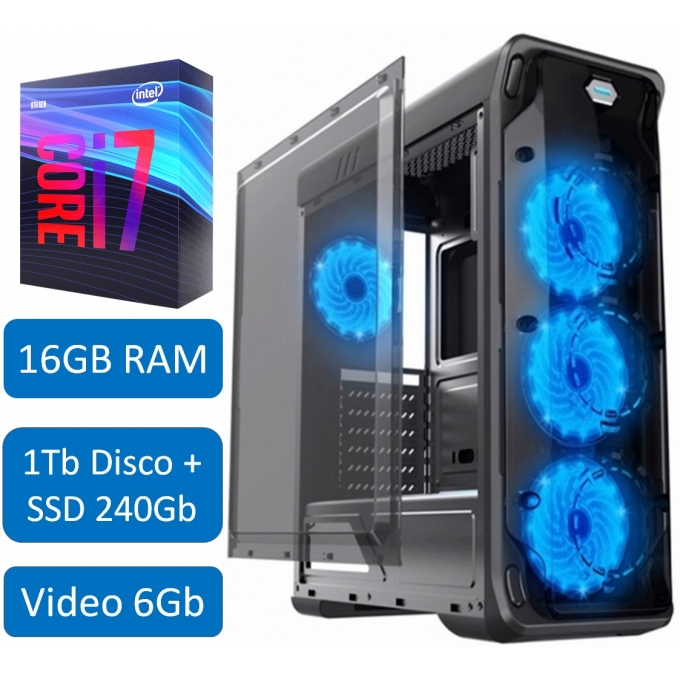 CPU Gamer INTEL i7 9700 - 16GB Memoria RAM - 1TB Disco Duro + 240GB Disco Solido SSD - Video RTX 2060 6GB - gamer / INTEL
