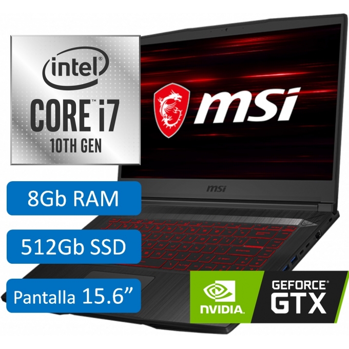 Laptop MSI GF65 THIN 10SDR  i7-10750H - 8GB RAM - 512GB SSD - GTX 1660TI 6GB - Pantalla 15.6pulgadas FHD - Gamer - Windows10 / MSI