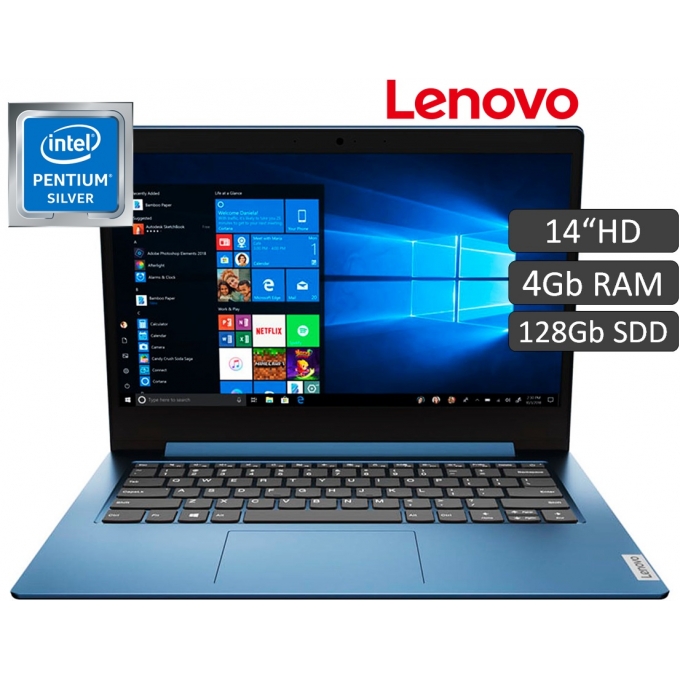 Laptop LENOVO Ideapad 1 14IGL05, Pentium Silver N5030 1.1GHz, Memoria 4Gb RAM, Disco Solido 128Gb SSD, Pantalla 14pulgadas HD, Teclado Ingles, Color Ice Blue, W10 (Oferta) / LENOVO