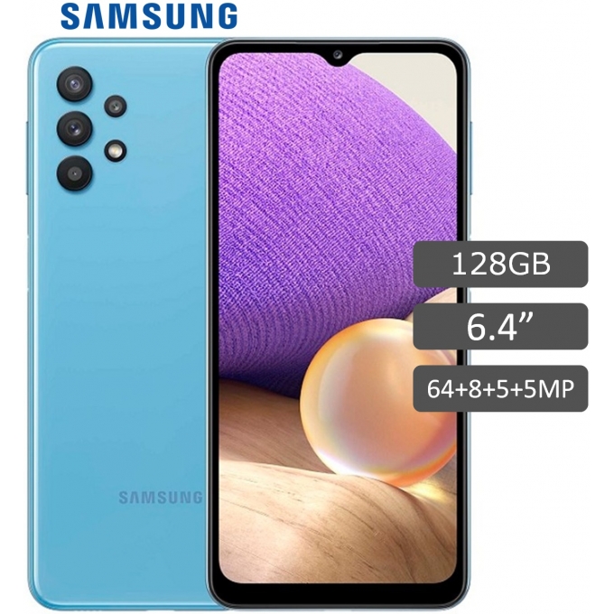 SMARTPHONE SAMSUNG GALAXY A32 128GB BLUE 6.4pulgadas ANDROID 11 LTE, DUAL SIM, Desbloqueado, 64MP+8MP+5MP+5MP SM-A325M/DS / SAMSUNG