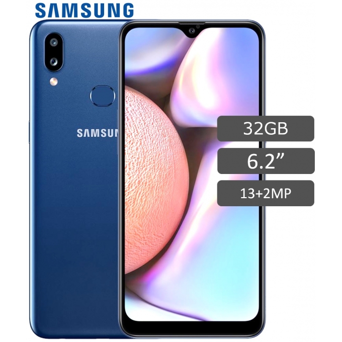 Smartphone SAMSUNG Galaxy A10S Azul 32GB 6.2pulgadas, Android 9.0, LTE, Dual SIM, Desbloqueado, 13MP+2MP SM-A107M / SAMSUNG