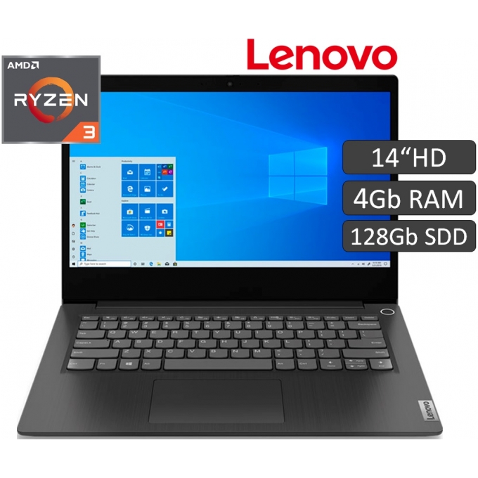 Laptop LENOVO Ideapad 3 AMD Ryzen 3 3250U 2.6GHz, Memoria 4GB RAM, Disco 128GB SSD, Pantalla 14pulgadas HD, Sin sistema operativo, Negro / LENOVO