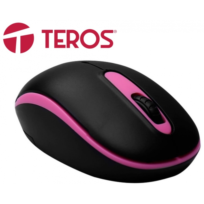 Mouse Optico inalambrico Teros TE5030, 1000 dpi, 2 botones, Scroll, Rosado, Receptor USB / TEROS