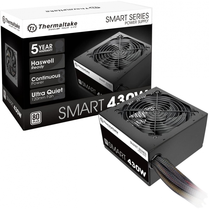 Fuente de poder THERMALTAKE Smart, 430W, ATX, 80 Plus, Semi-Modular, P/GAMER / THERMALTAKE