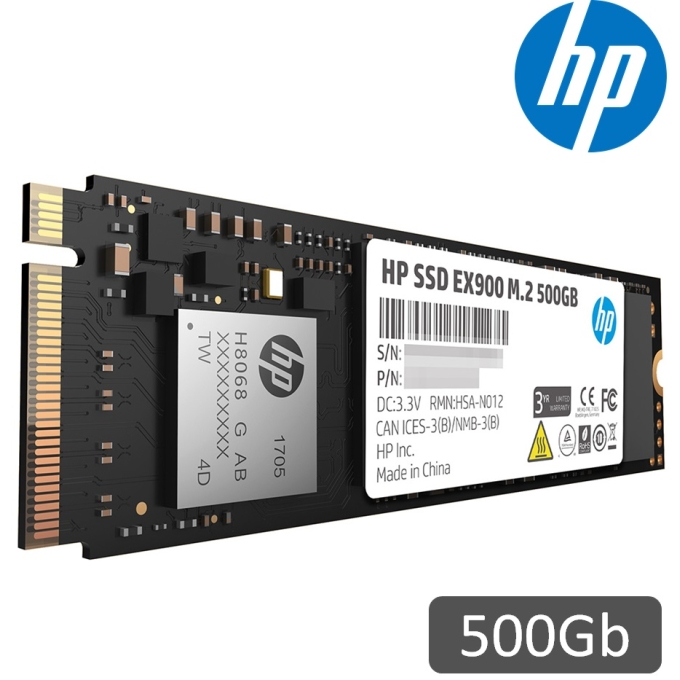 Disco Duro Estado Solido SSD HP EX900 500Gb M.2 2280, PCIe Gen 3x4, NVMe 1.3 Interno / HP