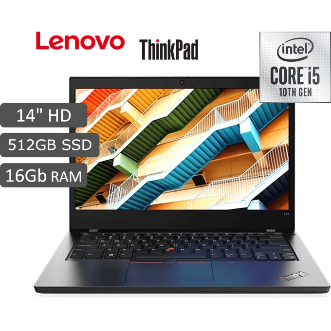 Laptop Lenovo ThinkPad L14 vPro, i5-10310U 1.7  4.4 GHz , Memoria Ram 16GB DDR4, Disco 512GB SSD Pantalla 14.0pulgadas LCD FHD / LENOVO